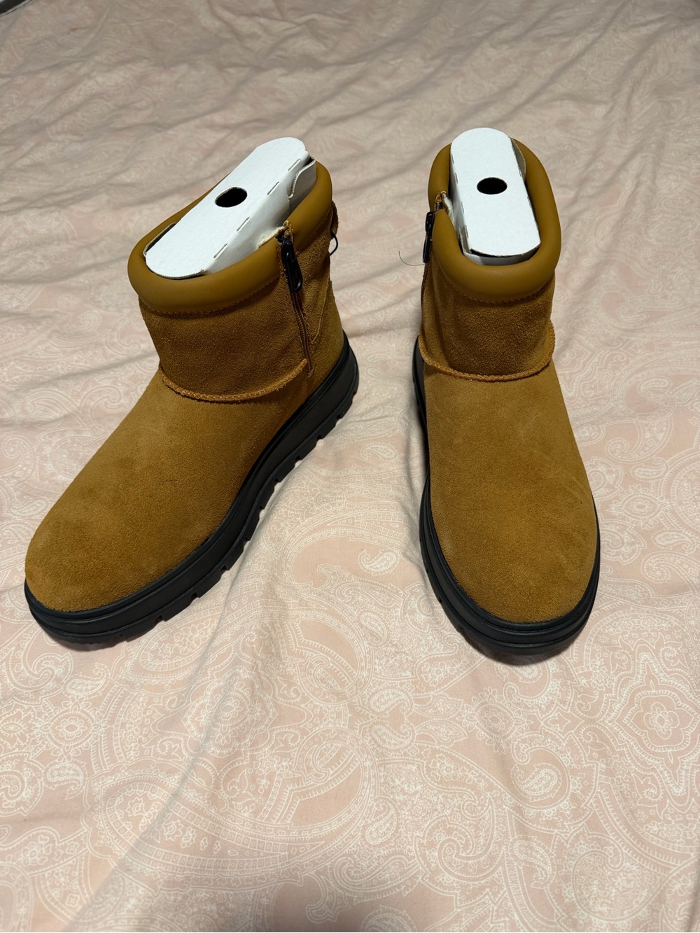 Koolaburra Tan Suede Waterproof Ankle Boots with Black Sole